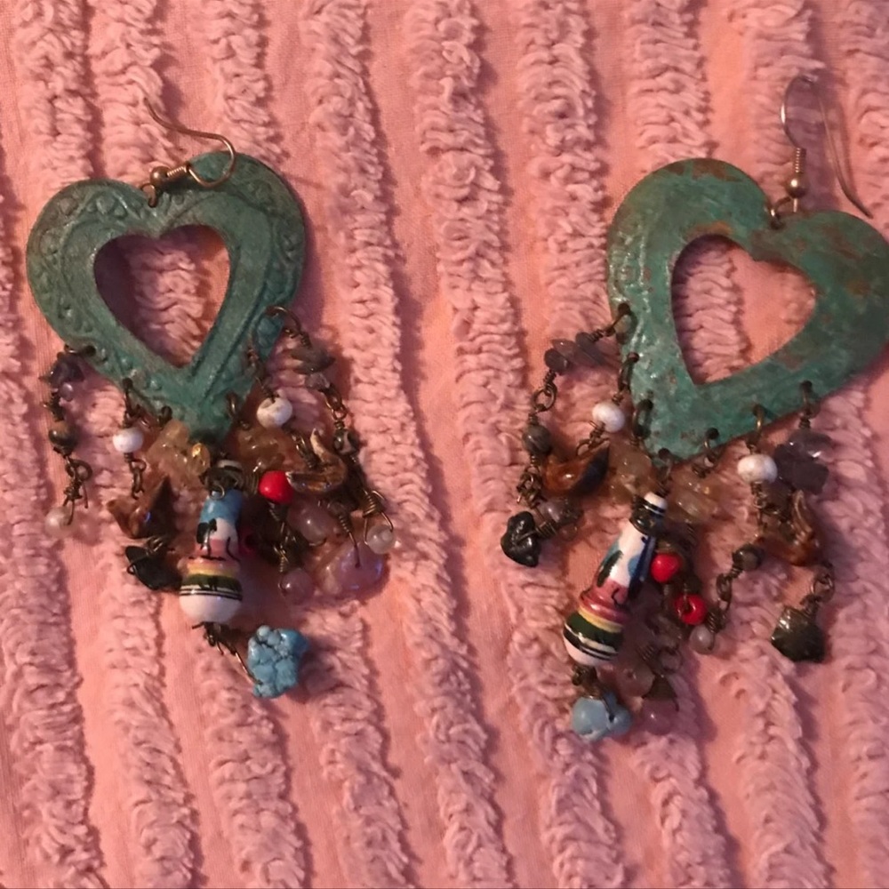 Boho Artsy southwest Earrings Verdigris Metal